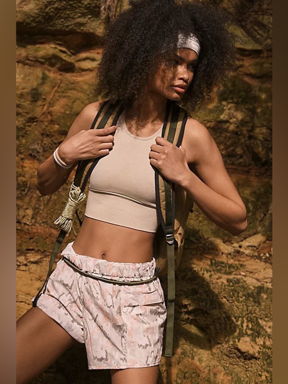 Free People Movement In The Wild Nylon Shorts Beige Large Lightweight Breathable